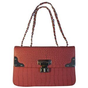 Vintage Coral Pink Snakeskin Flap Chain Handbag